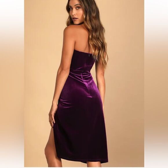 Lulu’s Dark Purple Velvet Strapless Tulip Dress | Size XS - Picture 2 of 10